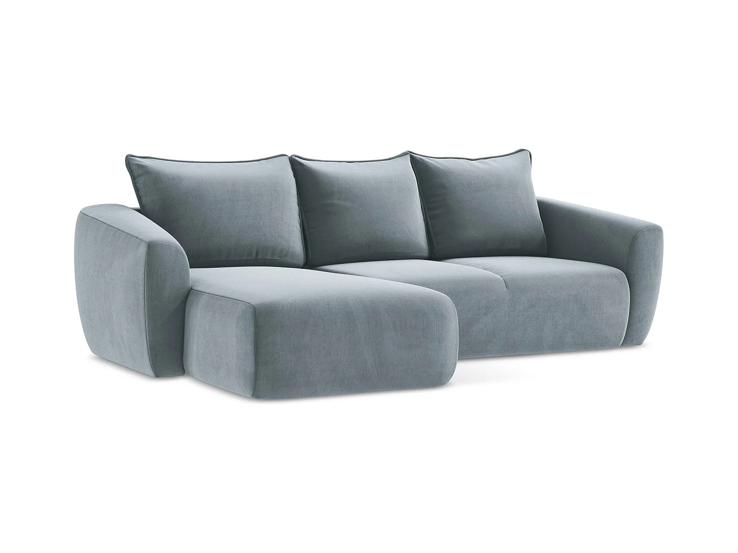 Canapé d’angle 3 places gauche convertible en velours - bleu clair - GUAVA