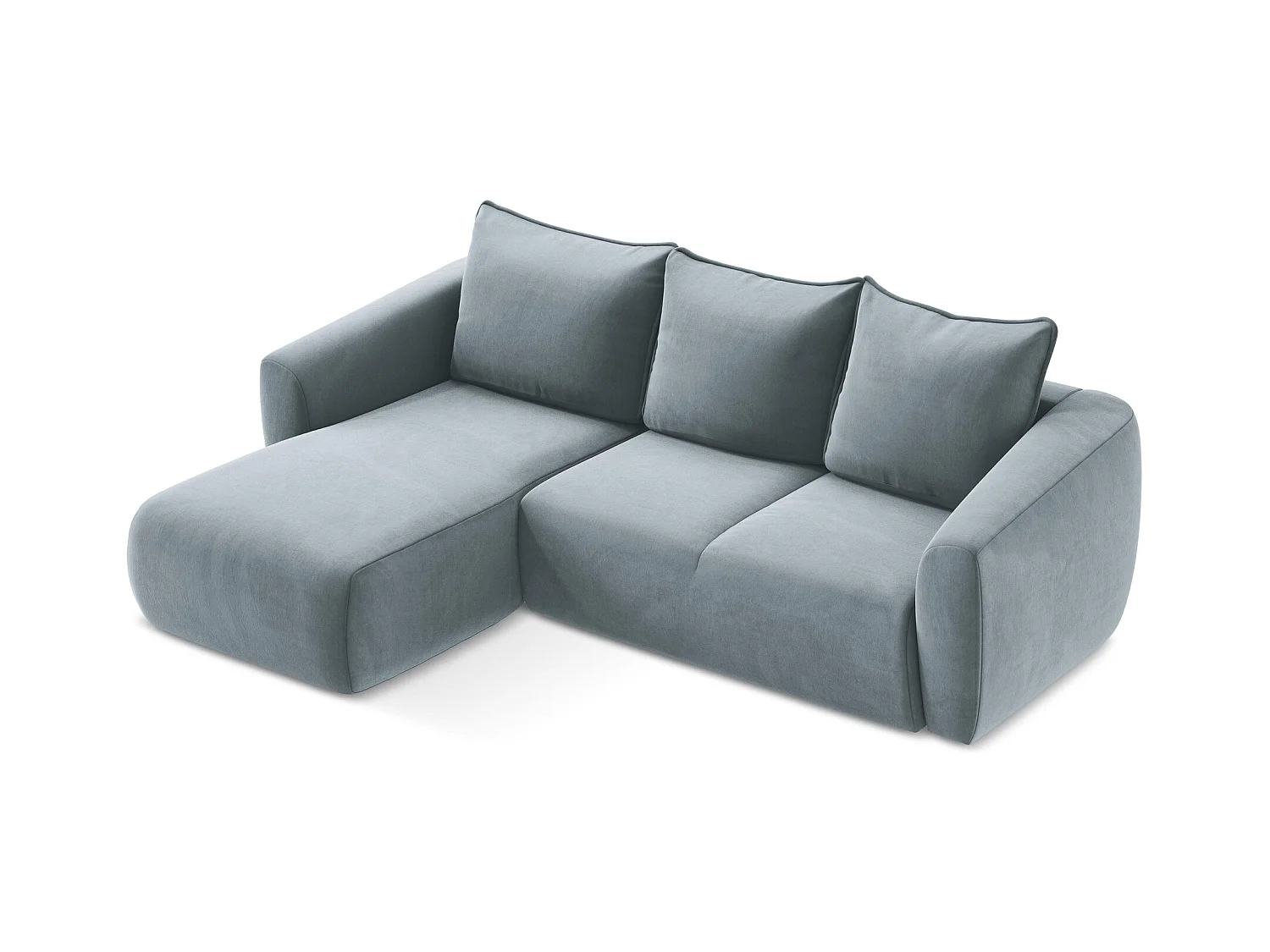 Canapé d’angle 3 places gauche convertible en velours - bleu clair - GUAVA