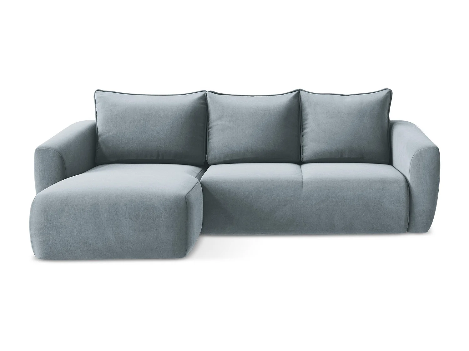 Canapé d’angle 3 places gauche convertible en velours - bleu clair - GUAVA