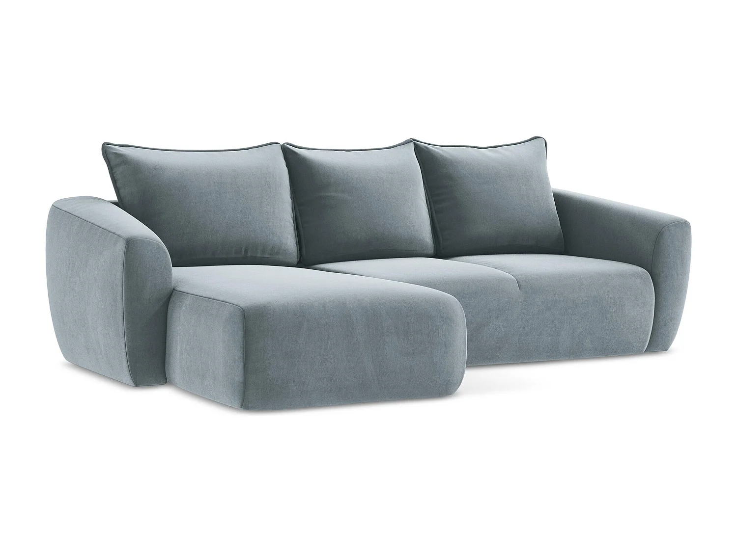 Canapé d’angle 3 places gauche convertible en velours - bleu clair - GUAVA