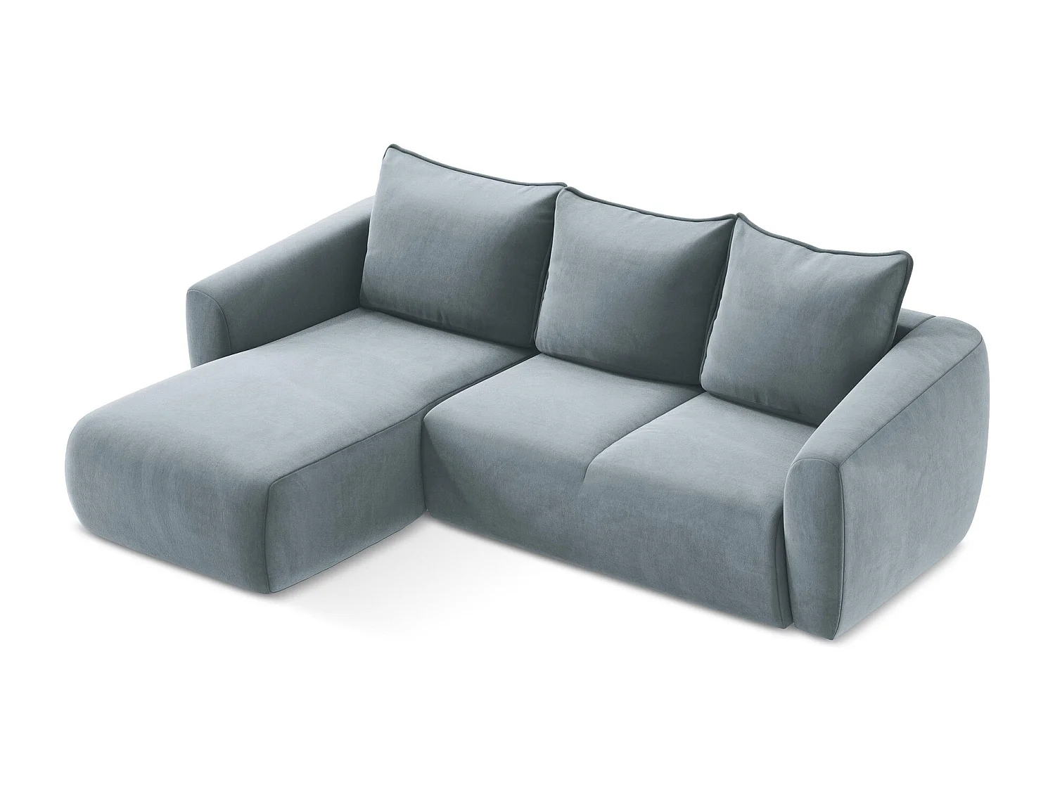 Canapé d’angle 3 places gauche convertible en velours - bleu clair - GUAVA