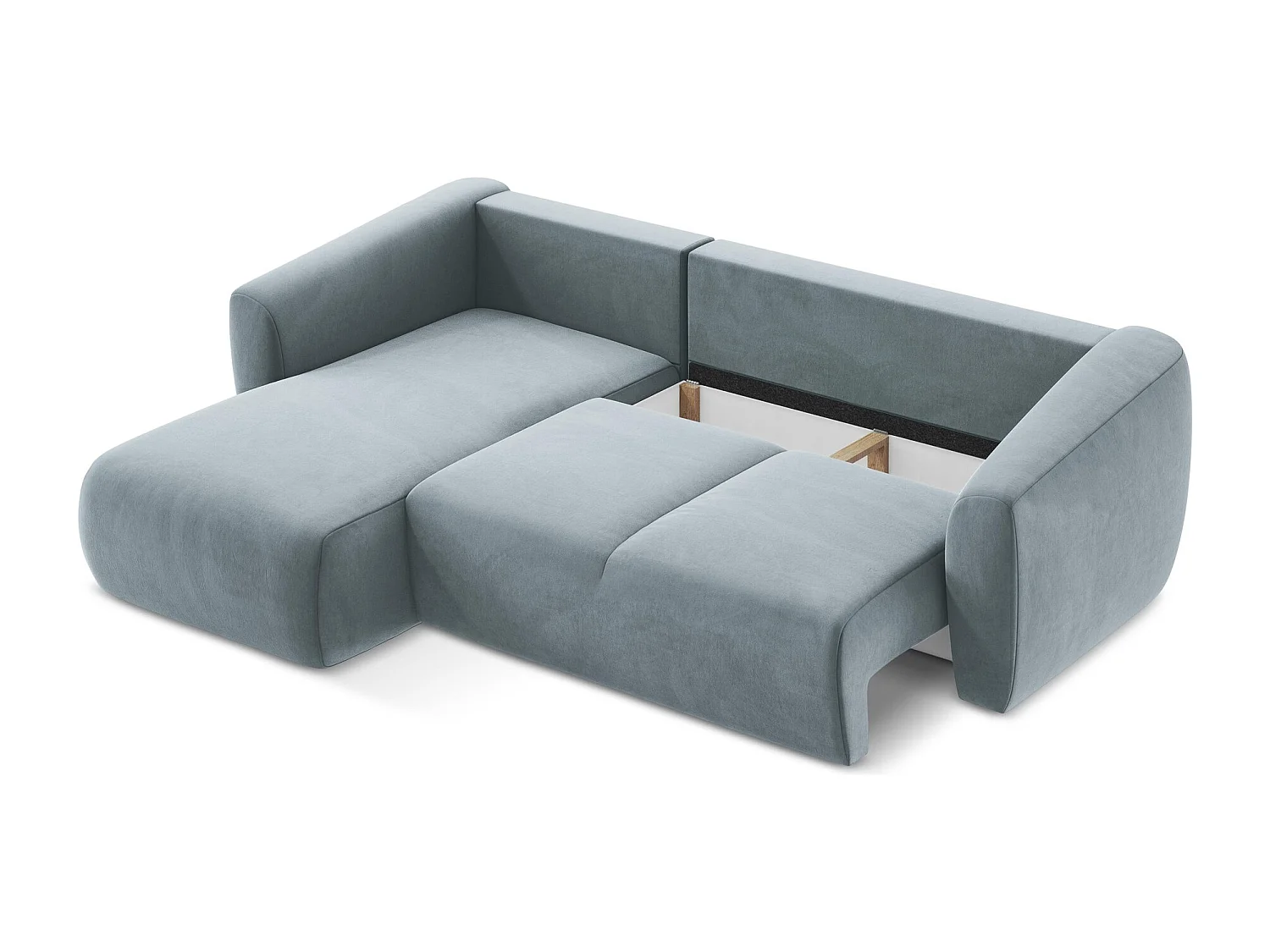 Canapé d’angle 3 places gauche convertible en velours - bleu clair - GUAVA