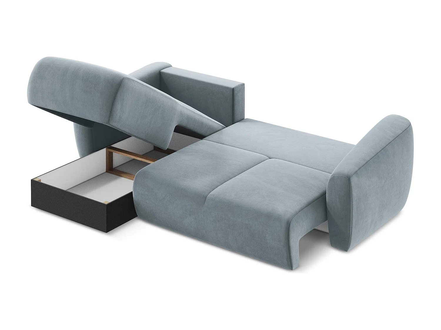 Canapé d’angle 3 places gauche convertible en velours - bleu clair - GUAVA