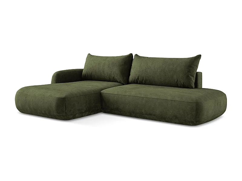 Canapé d’angle 3 places gauche convertible en tissu chenille - olive - HALE