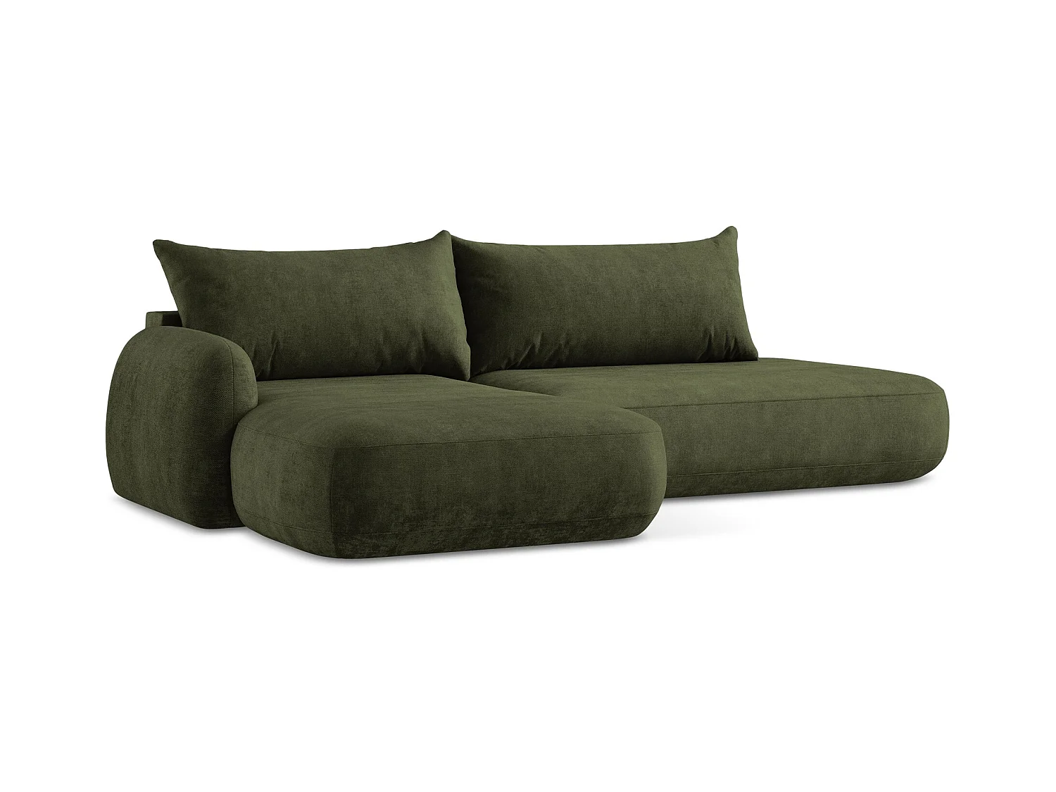 Canapé d’angle 3 places gauche convertible en tissu chenille - olive - HALE