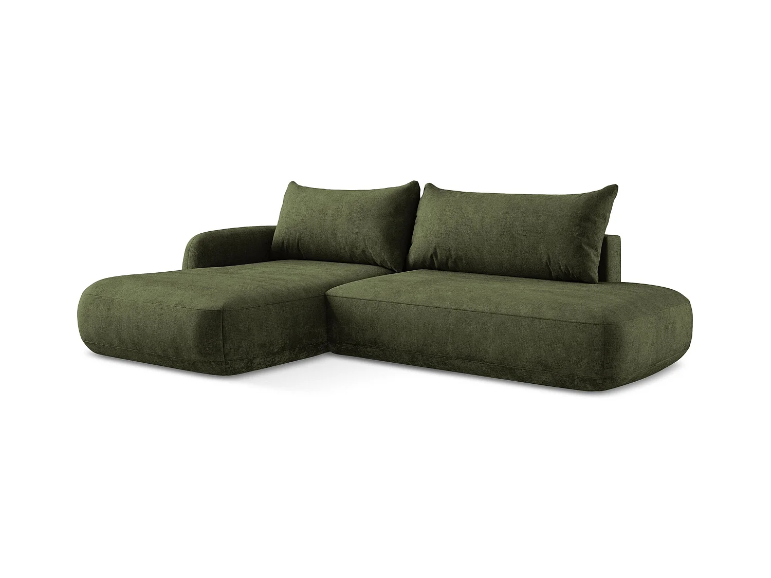 Canapé d’angle 3 places gauche convertible en tissu chenille - olive - HALE
