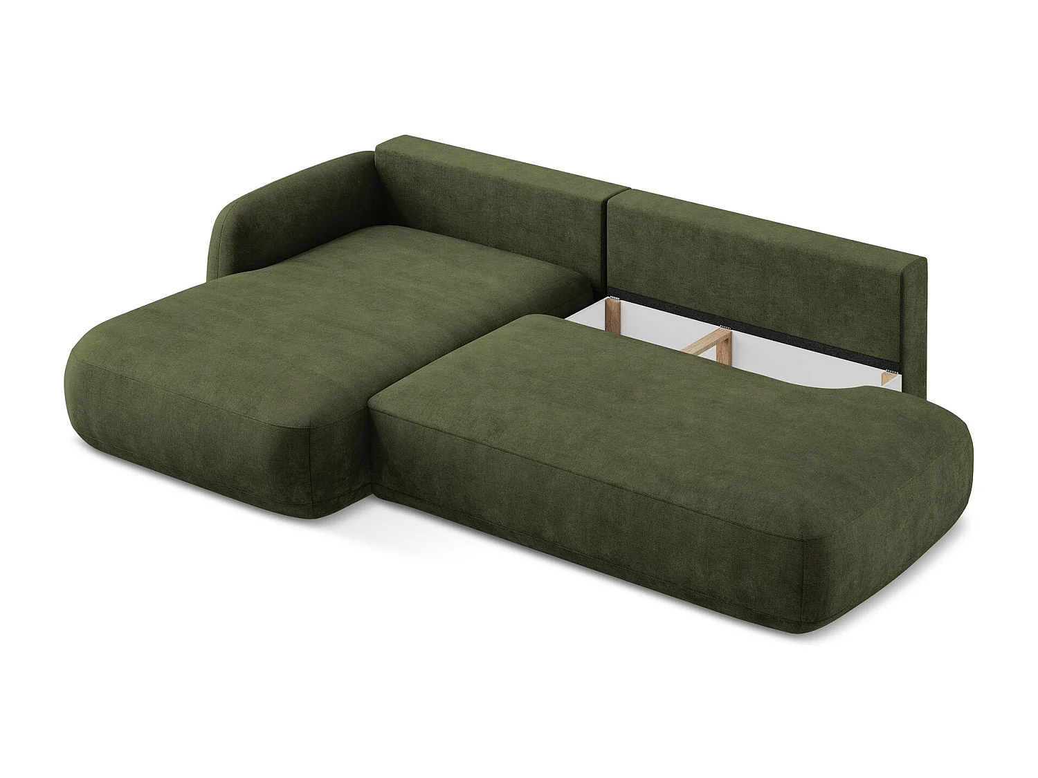 Canapé d’angle 3 places gauche convertible en tissu chenille - olive - HALE