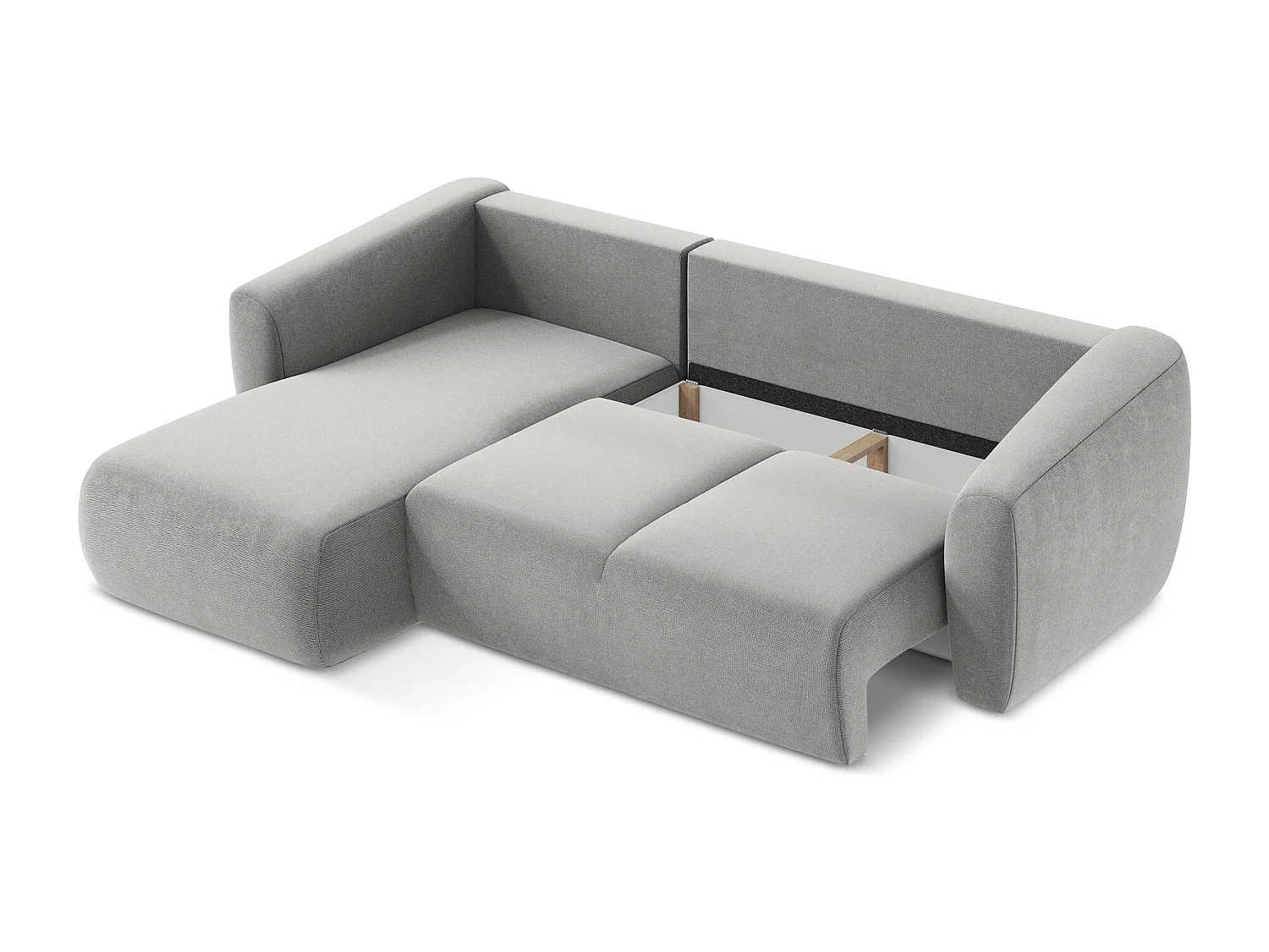 Canapé d’angle 3 places gauche convertible en tissu texturé - gris clair - GUAVA