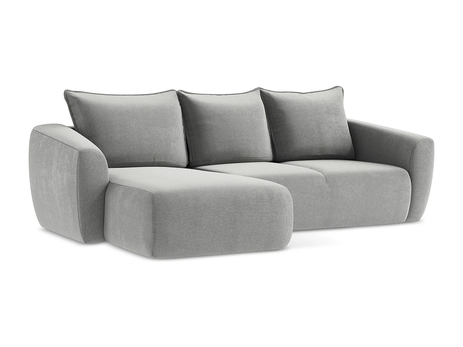 Canapé d’angle 3 places gauche convertible en tissu texturé - gris clair - GUAVA