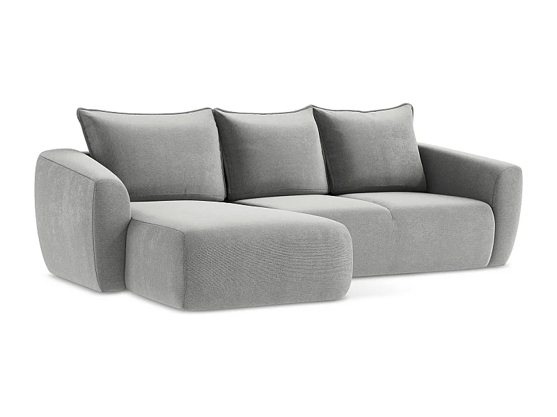 Canapé d’angle 3 places gauche convertible en tissu texturé - gris clair - GUAVA