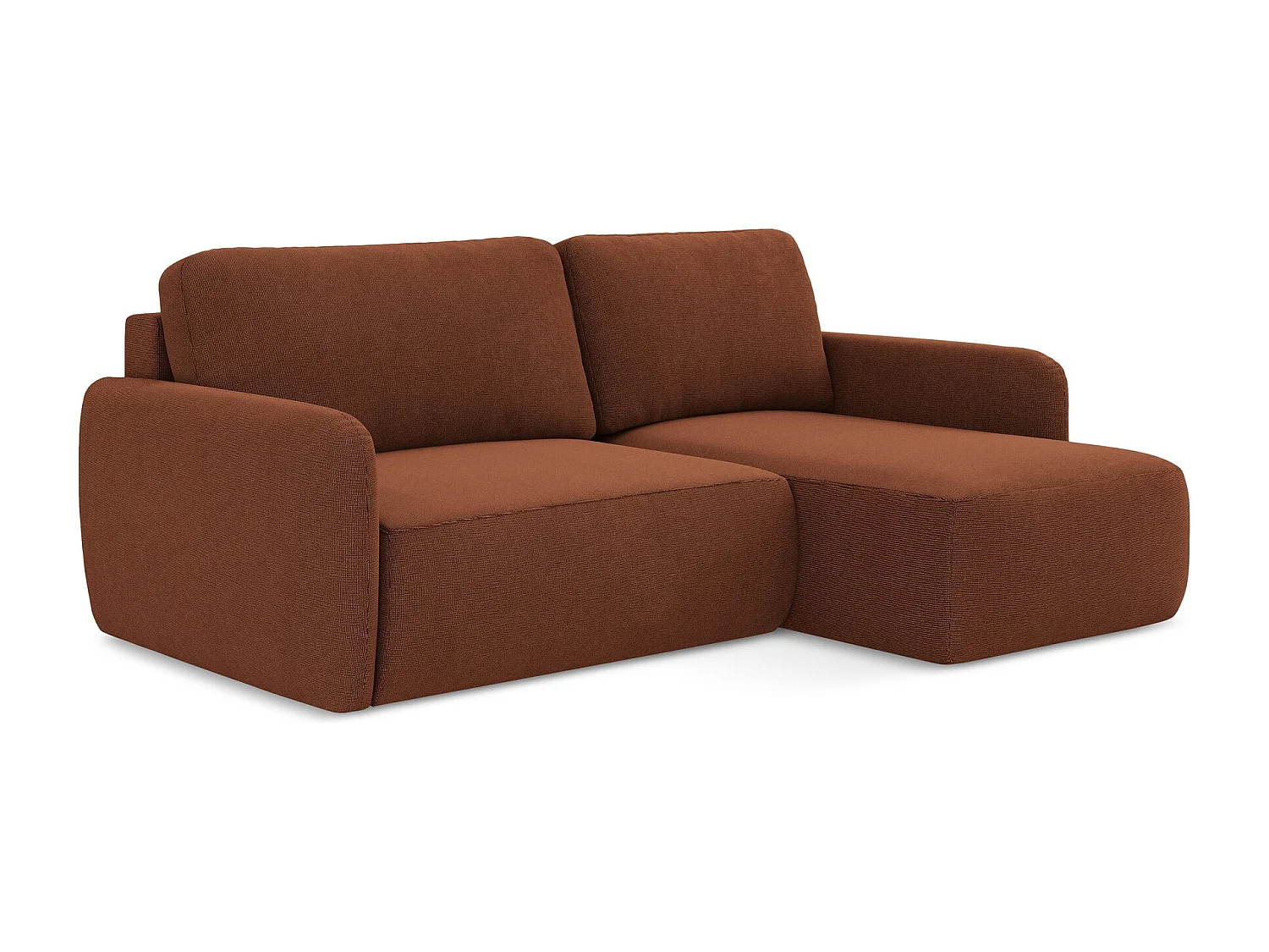 Canapé d'angle droit convertible en tissu texturé - terre cuite - LILO