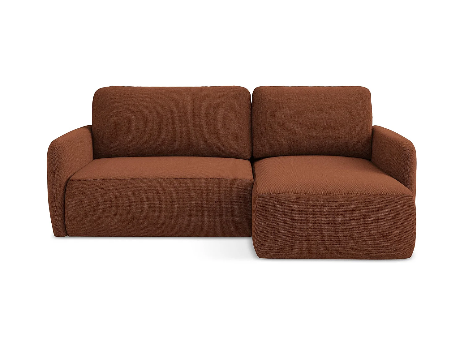Canapé d'angle droit convertible en tissu texturé - terre cuite - LILO