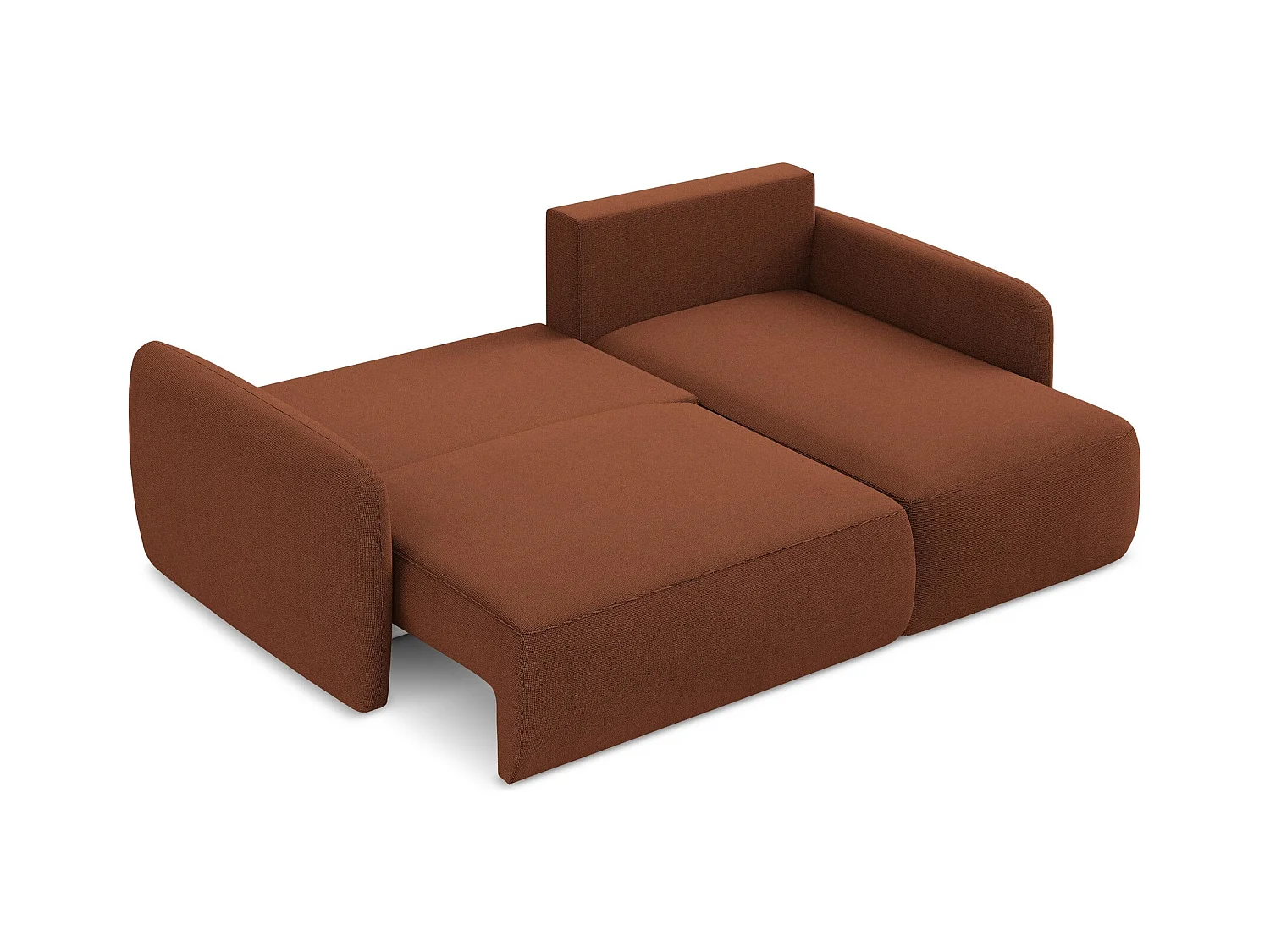 Canapé d'angle droit convertible en tissu texturé - terre cuite - LILO