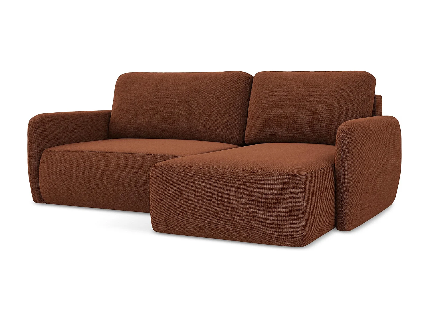 Canapé d'angle droit convertible en tissu texturé - terre cuite - LILO