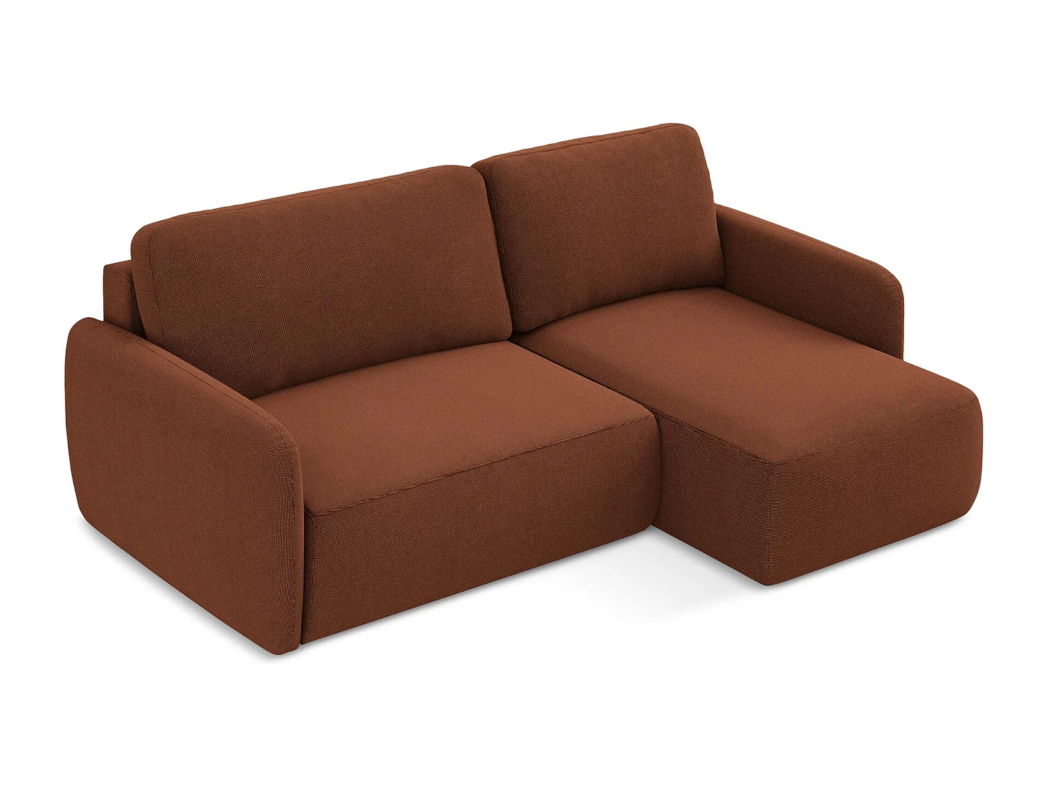 Canapé d'angle droit convertible en tissu texturé - terre cuite - LILO