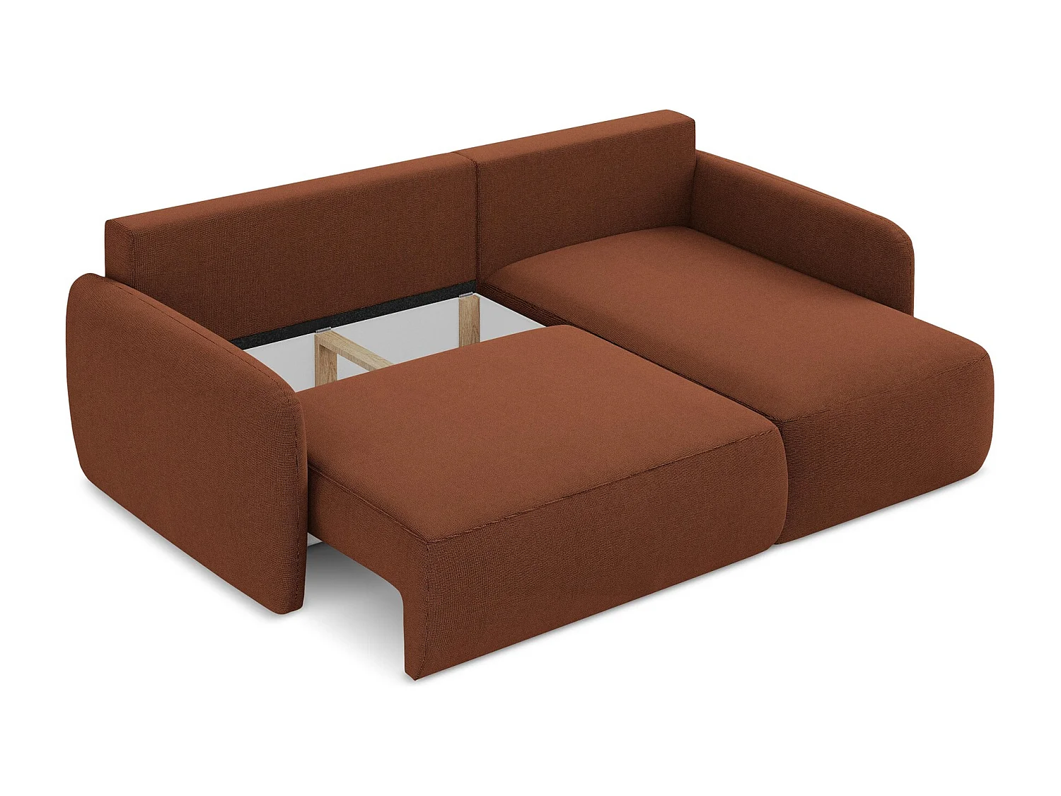 Canapé d'angle droit convertible en tissu texturé - terre cuite - LILO