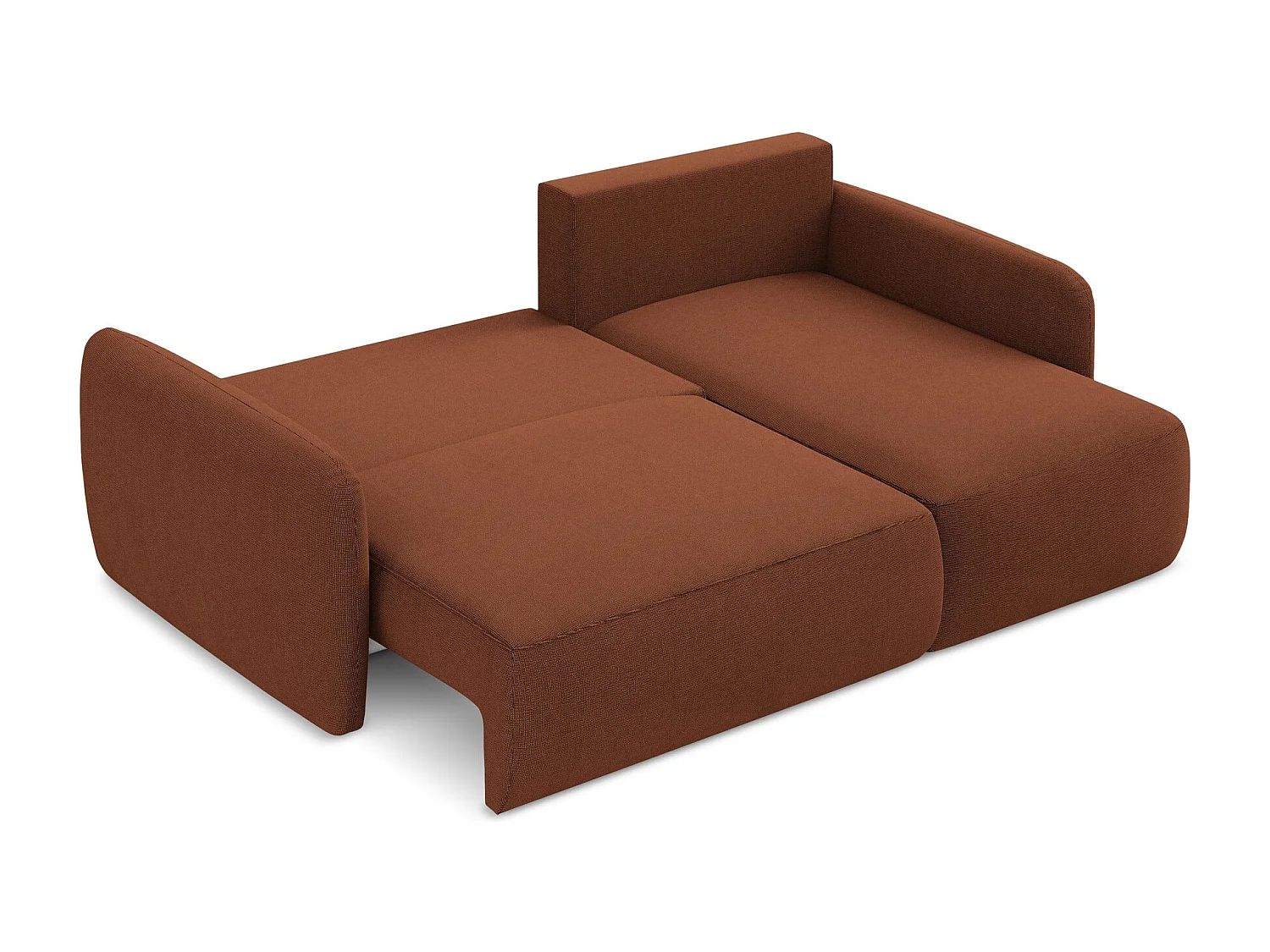 Canapé d'angle droit convertible en tissu texturé - terre cuite - LILO