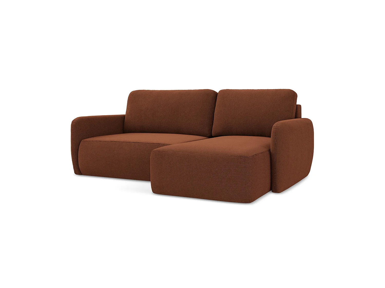 Canapé d'angle droit convertible en tissu texturé - terre cuite - CORLE