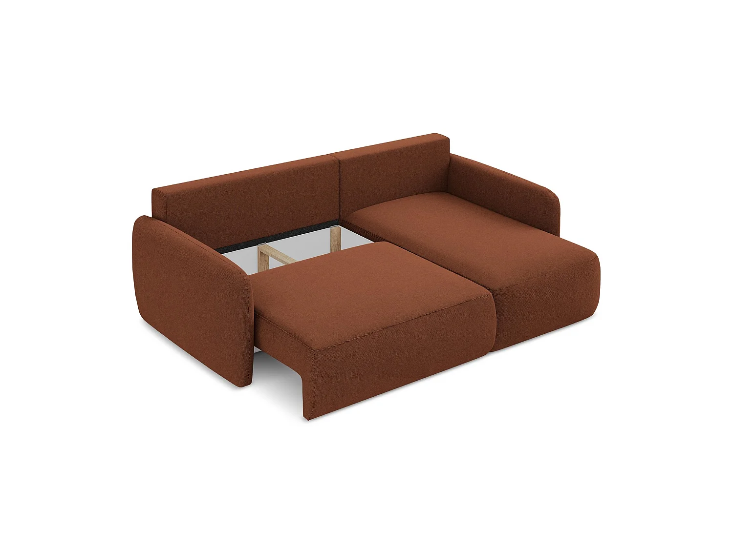 Canapé d'angle droit convertible en tissu texturé - terre cuite - CORLE