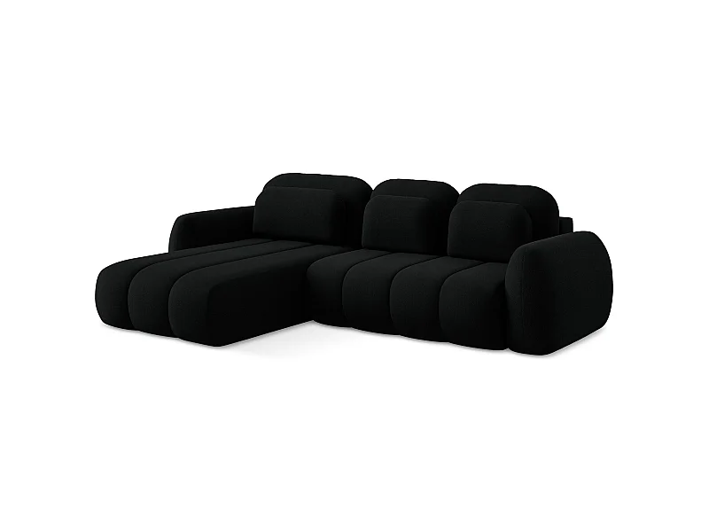 Narożnik lewostronny z funkcją spania - z tkaniny bouclé - czarny - PELE