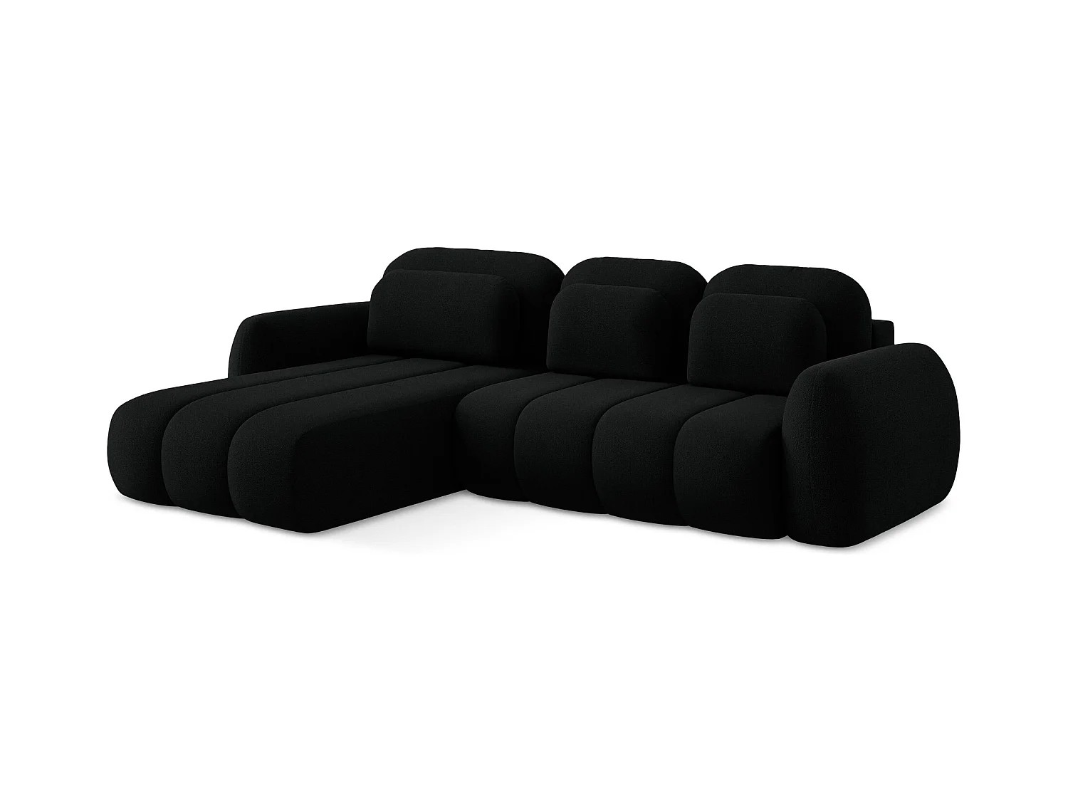 Canapé d’angle 3 places gauche convertible en tissu bouclette - noir - PELE