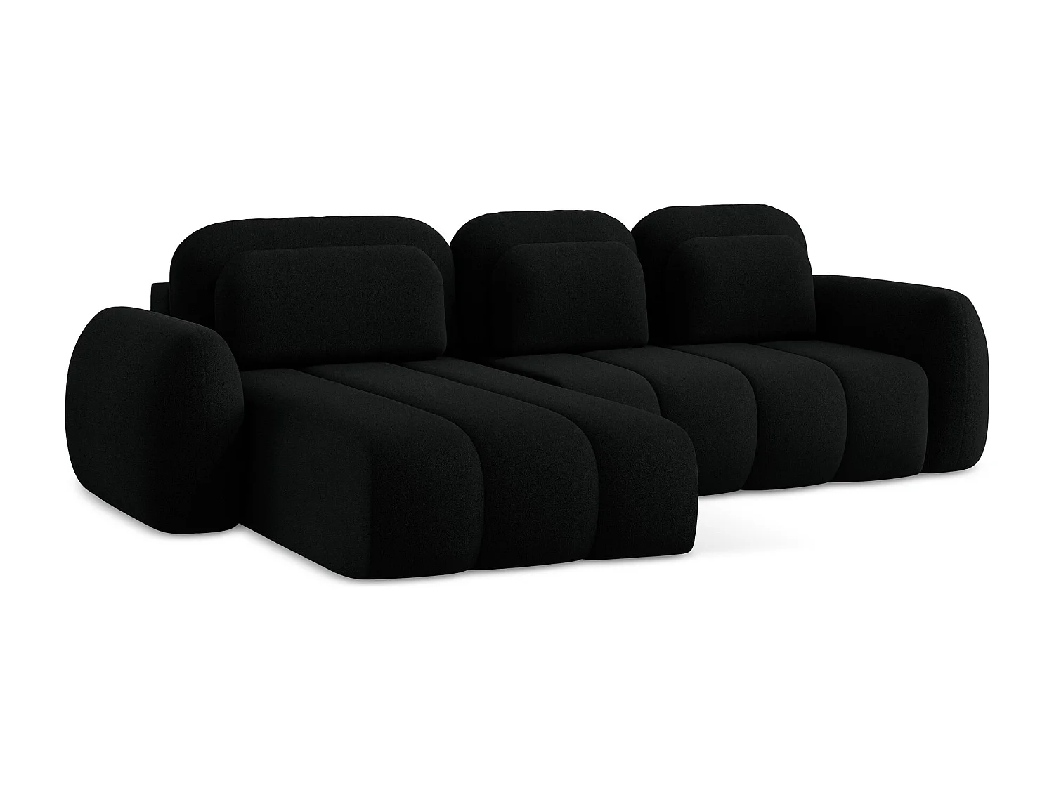 Canapé d’angle 3 places gauche convertible en tissu bouclette - noir - PELE