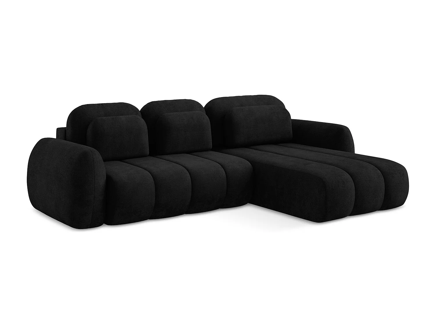 Canapé d'angle droit convertible en tissu chenille - noir - PELE