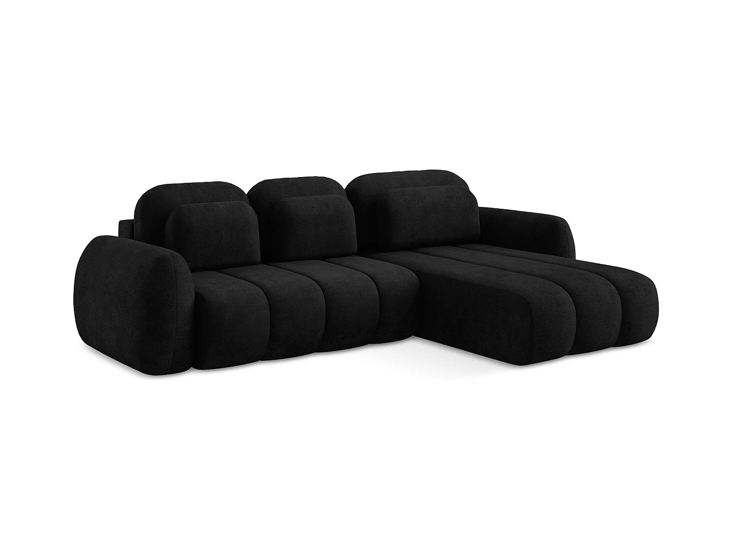 Canapé d'angle droit convertible en tissu chenille - noir - PELE