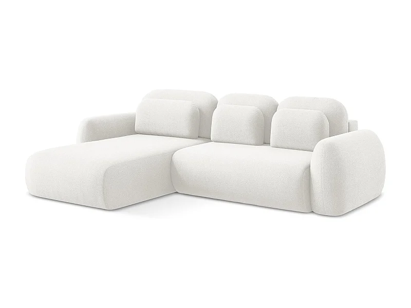 Canapé d’angle 3 places gauche convertible en tissu bouclette - blanc - LOHI