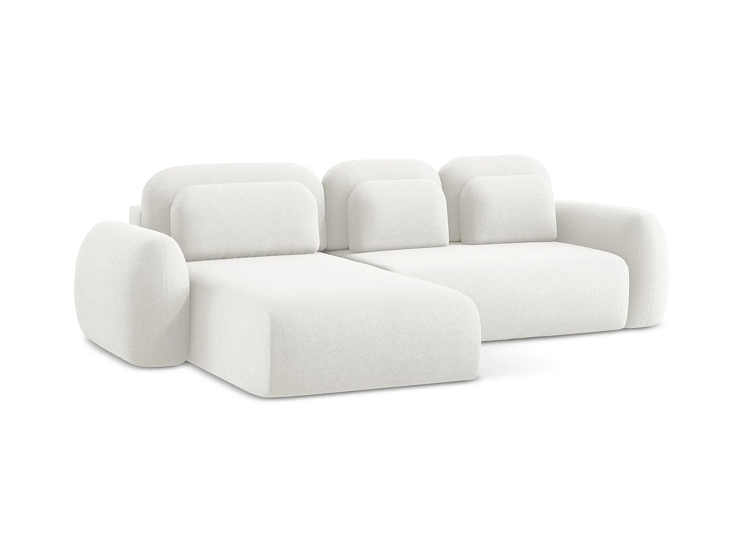 Canapé d’angle 3 places gauche convertible en tissu bouclette - blanc - LOHI