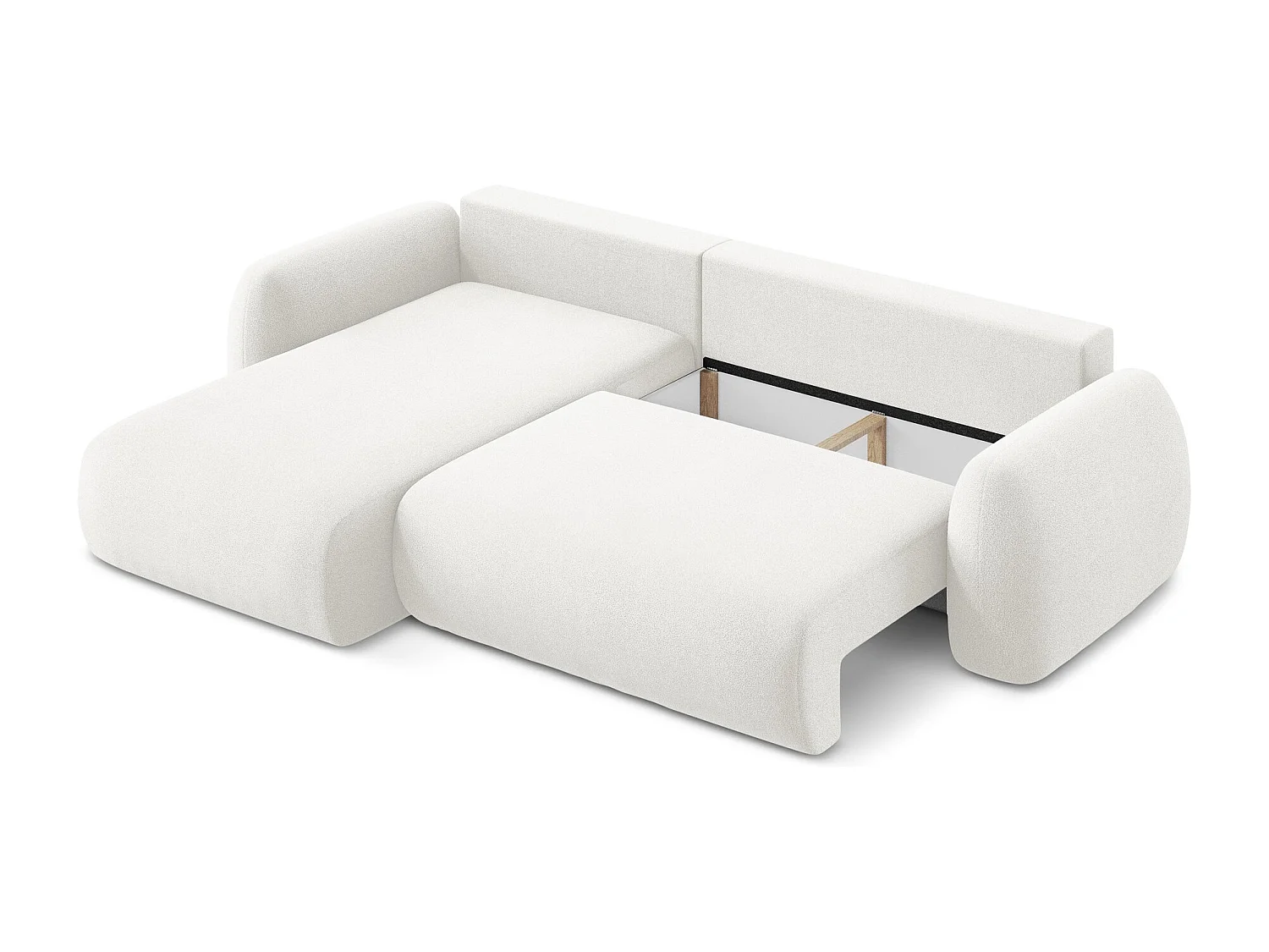 Canapé d’angle 3 places gauche convertible en tissu bouclette - blanc - LOHI