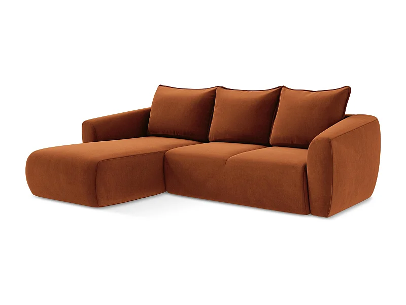 3-Sitzer Ecksofa mit Schlaffunktion - Ecke Links - Samt - Terrakotta - GUAVA