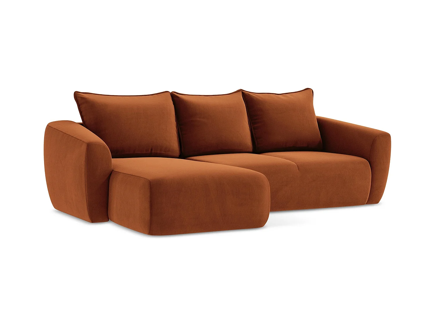 Canapé d’angle 3 places gauche convertible en velours - terre cuite - GUAVA