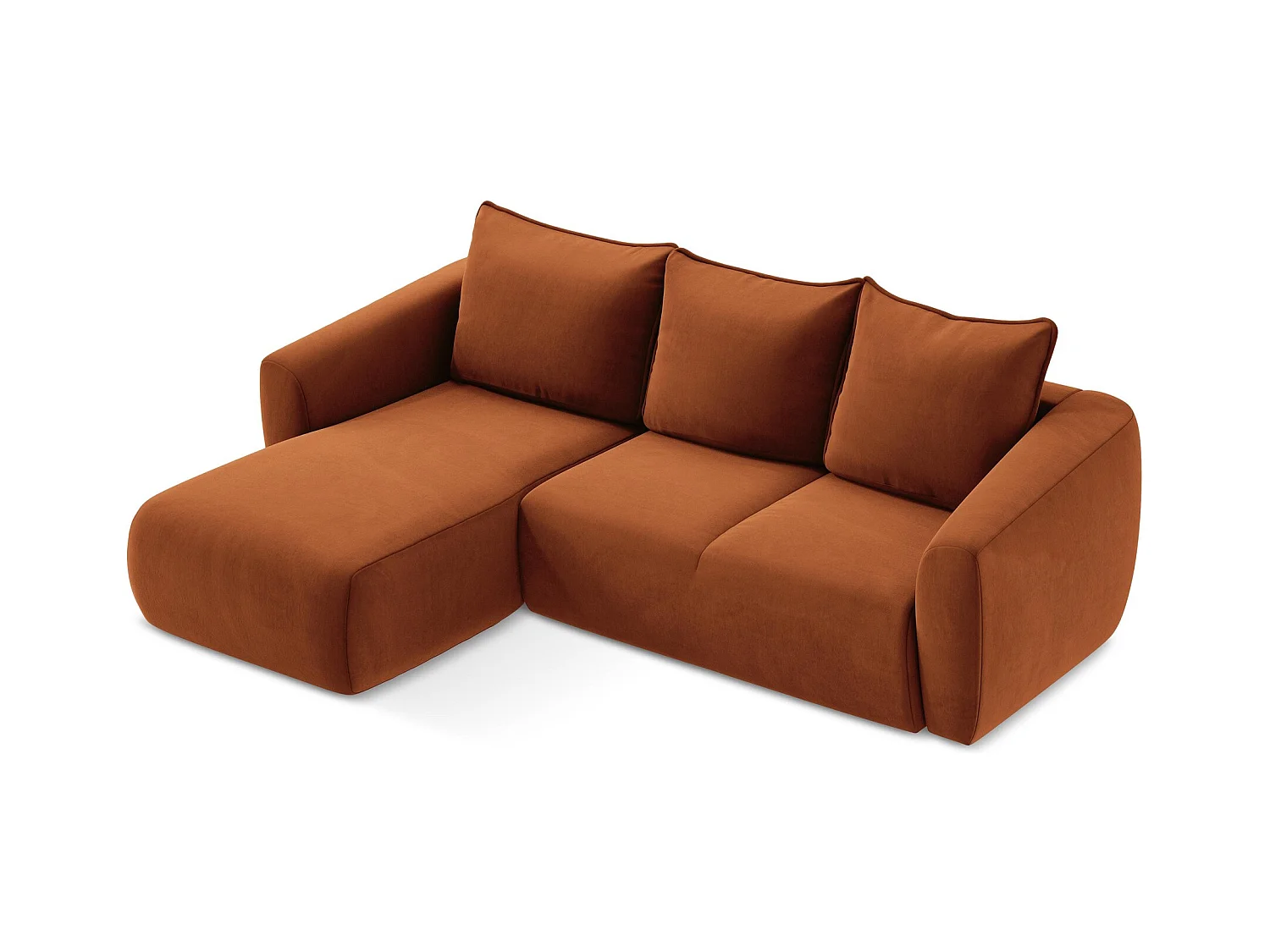 Canapé d’angle 3 places gauche convertible en velours - terre cuite - GUAVA