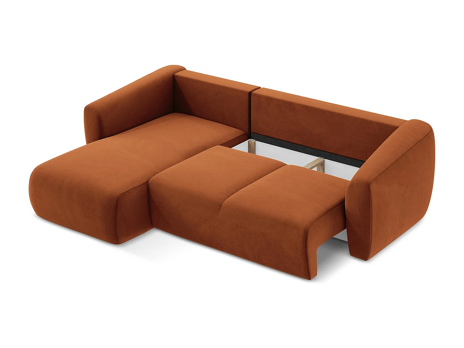 Canapé d’angle 3 places gauche convertible en velours - terre cuite - GUAVA