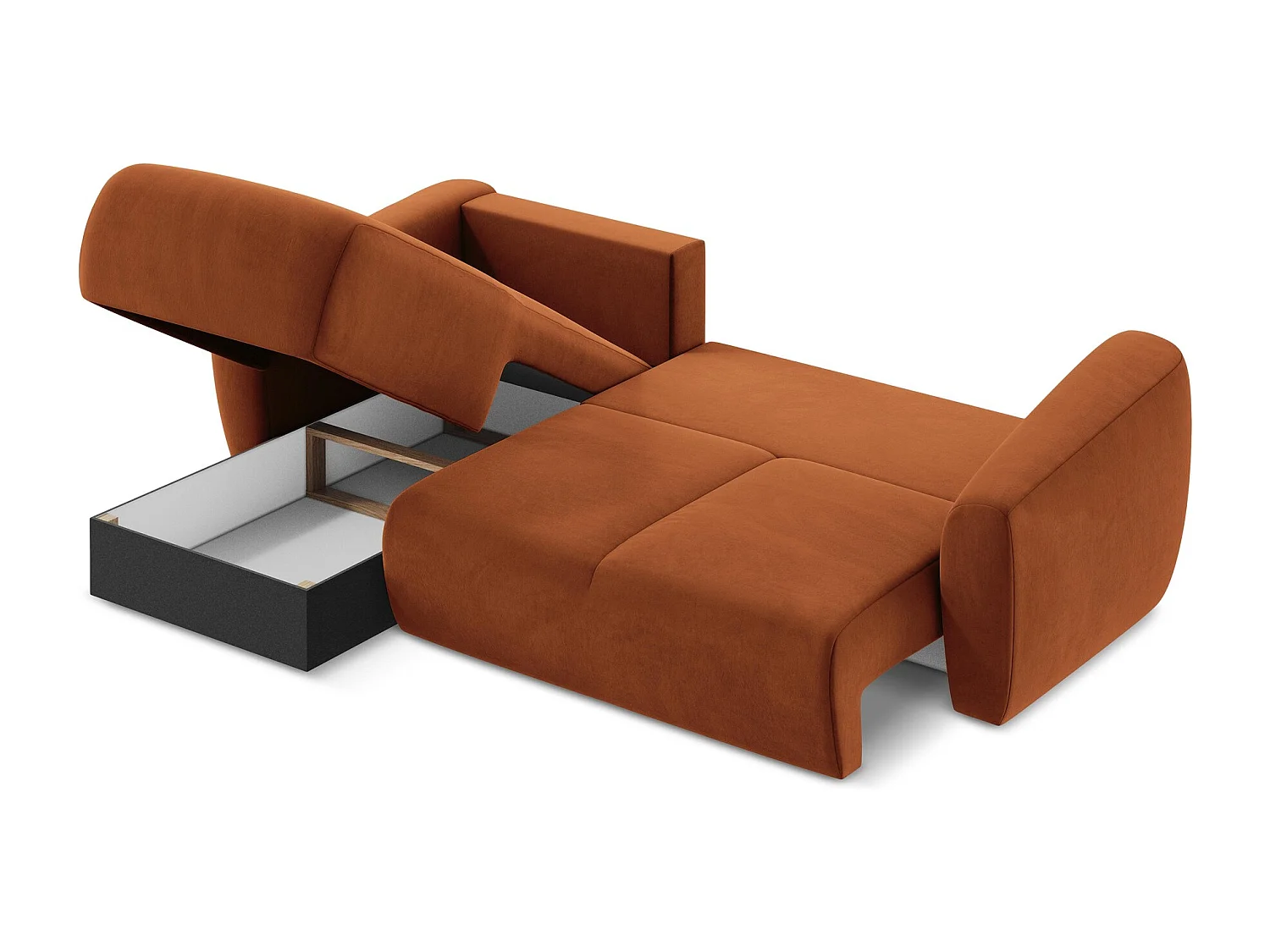Canapé d’angle 3 places gauche convertible en velours - terre cuite - GUAVA