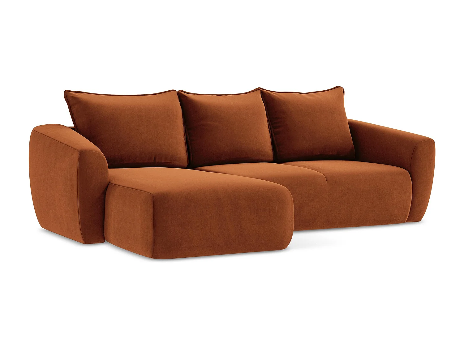 Canapé d’angle 3 places gauche convertible en velours - terre cuite - GUAVA