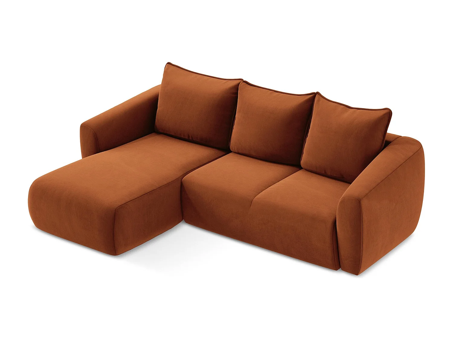 Canapé d’angle 3 places gauche convertible en velours - terre cuite - GUAVA