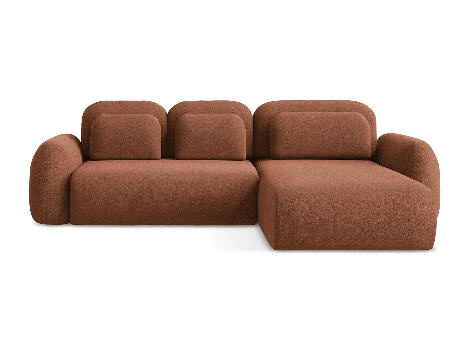 Canapé d'angle droit convertible en tissu bouclette - terre cuite - LOHI