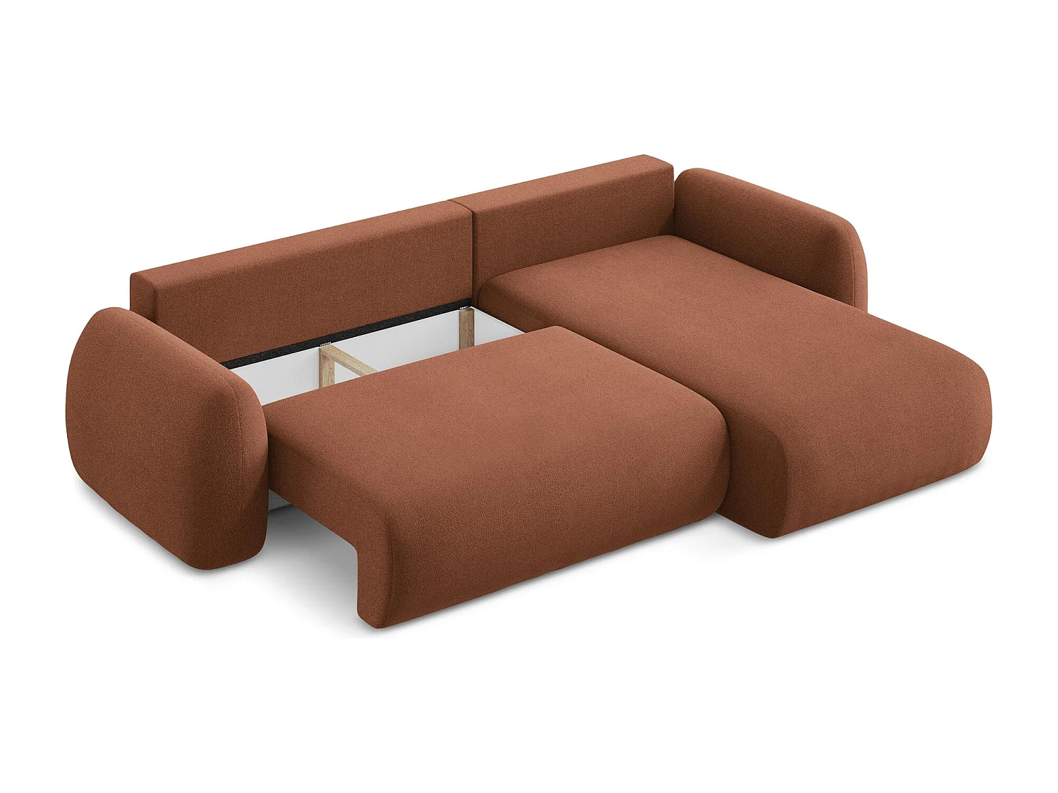 Canapé d'angle droit convertible en tissu bouclette - terre cuite - LOHI