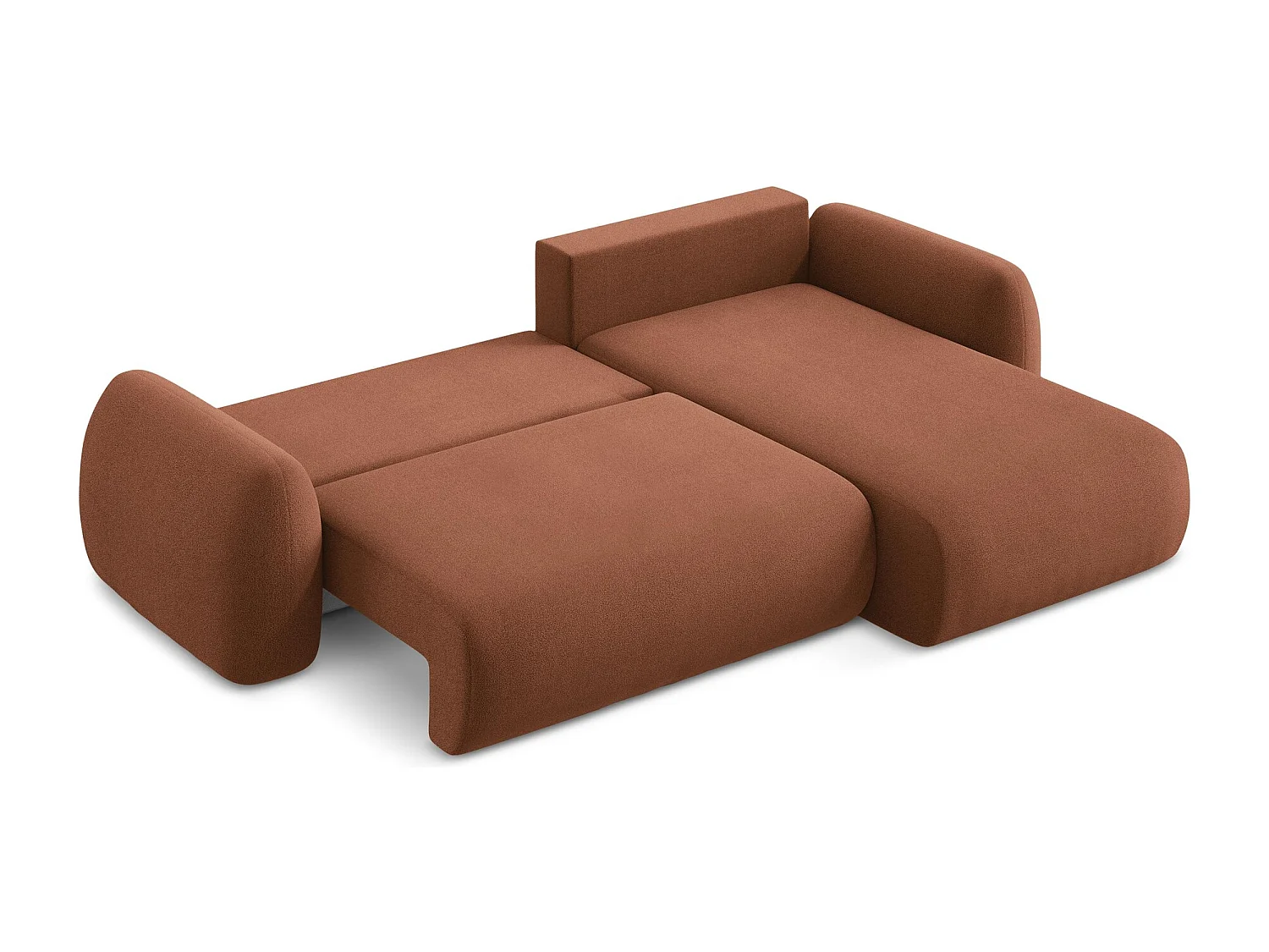 Canapé d'angle droit convertible en tissu bouclette - terre cuite - LOHI