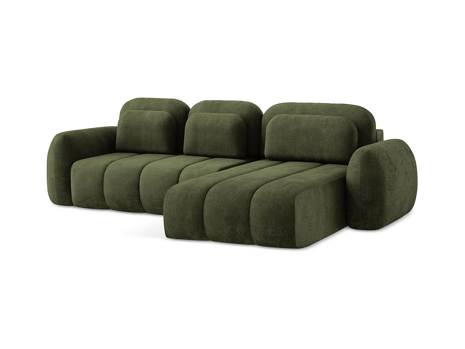 Canapé d'angle droit convertible en tissu chenille - olive - PELE