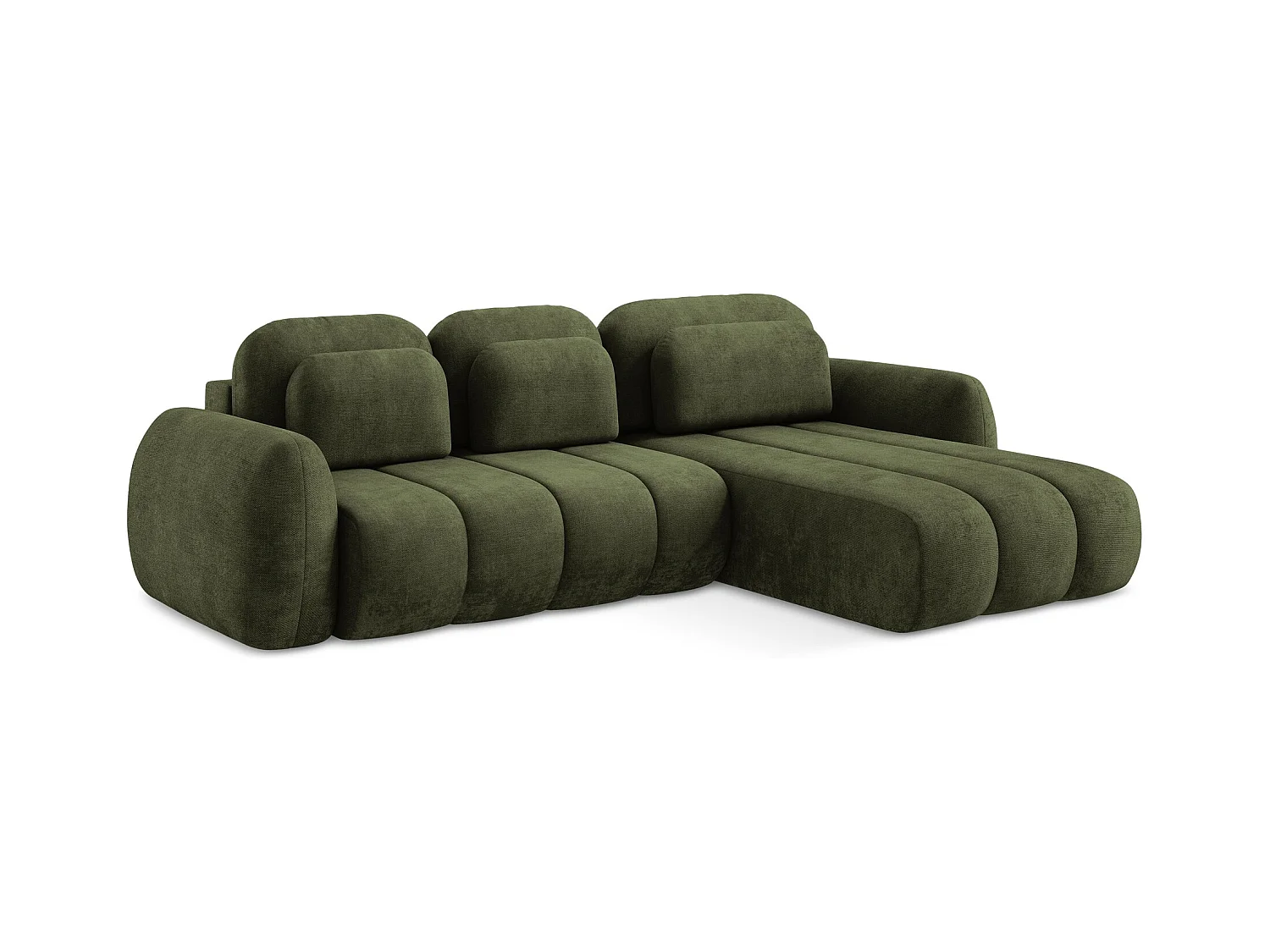 Ecksofa mit Schlaffunktion - Ecke Rechts - Chenille - Olive - PELE