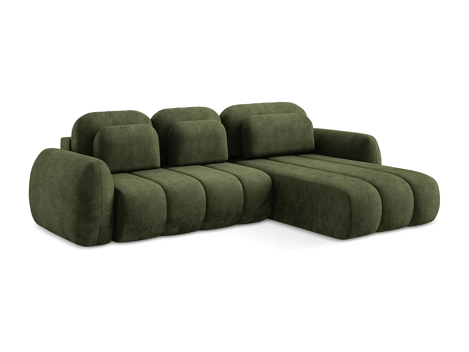 Canapé d'angle droit convertible en tissu chenille - olive - PELE