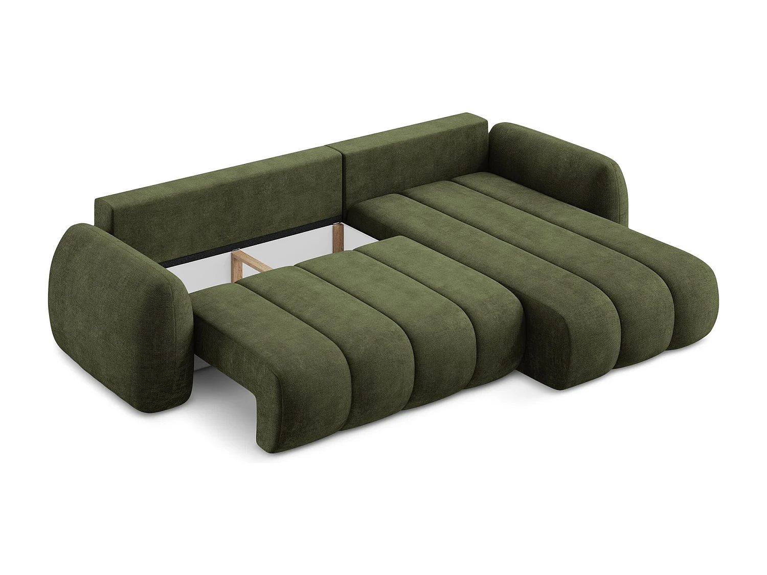 Canapé d'angle droit convertible en tissu chenille - olive - PELE