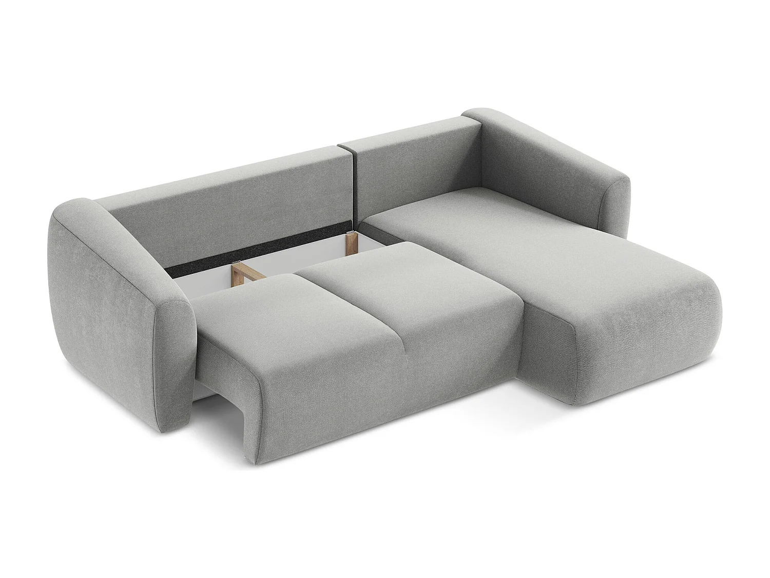 Canapé d'angle droit convertible en tissu texturé - gris clair - GUAVA