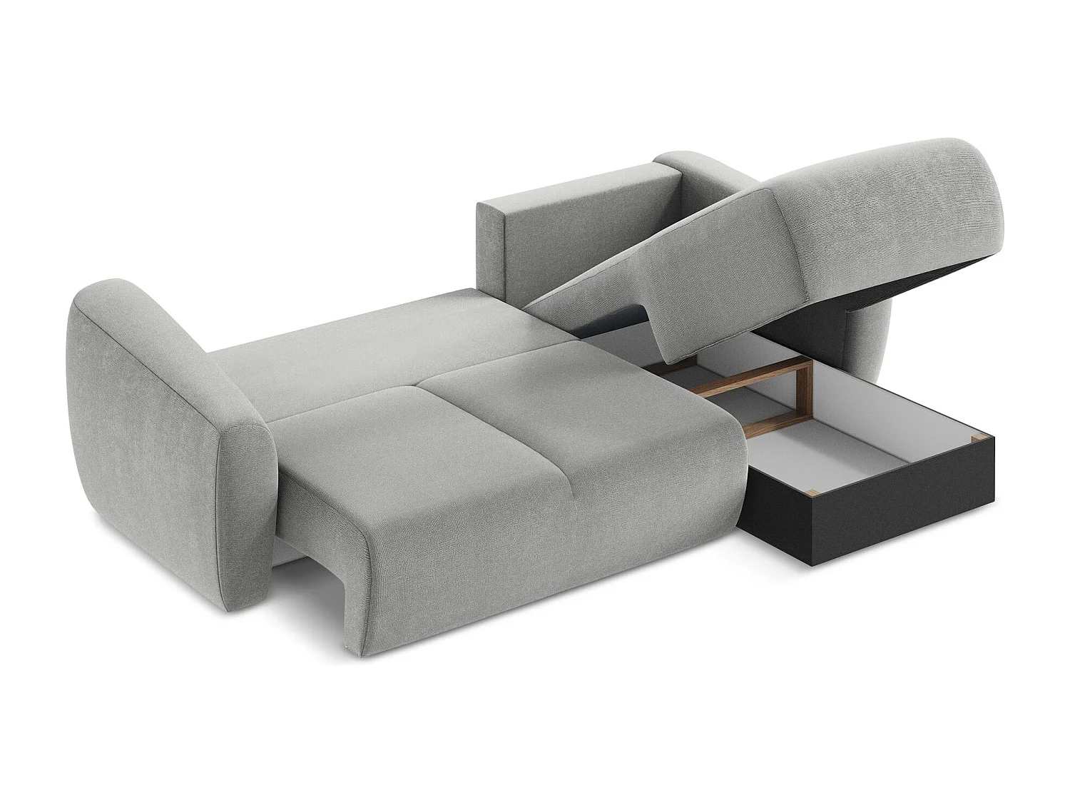 Canapé d'angle droit convertible en tissu texturé - gris clair - GUAVA