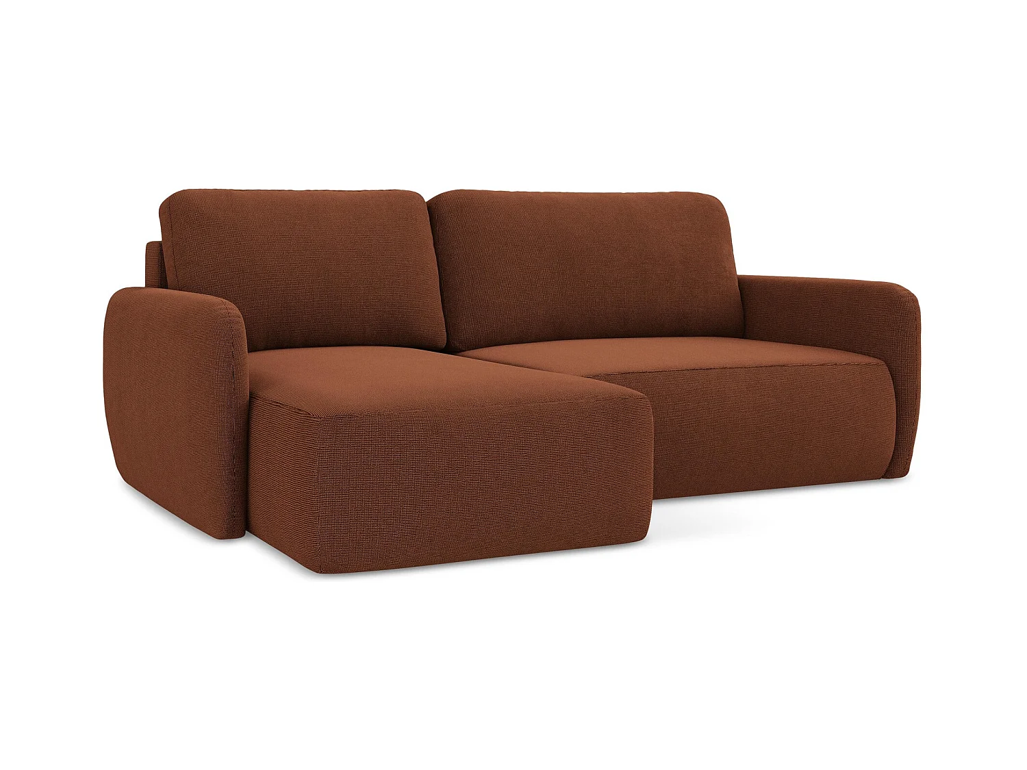 Canapé d’angle 2 places gauche convertible en tissu texturé - terre cuite - LILO