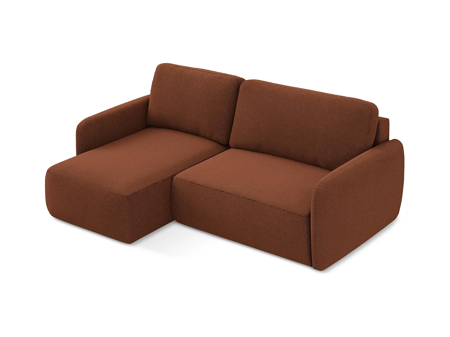 Canapé d’angle 2 places gauche convertible en tissu texturé - terre cuite - LILO