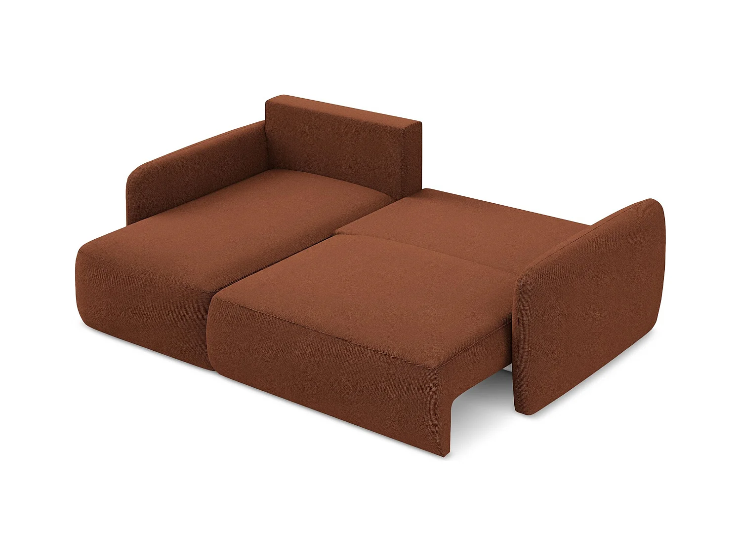 Canapé d’angle 2 places gauche convertible en tissu texturé - terre cuite - LILO